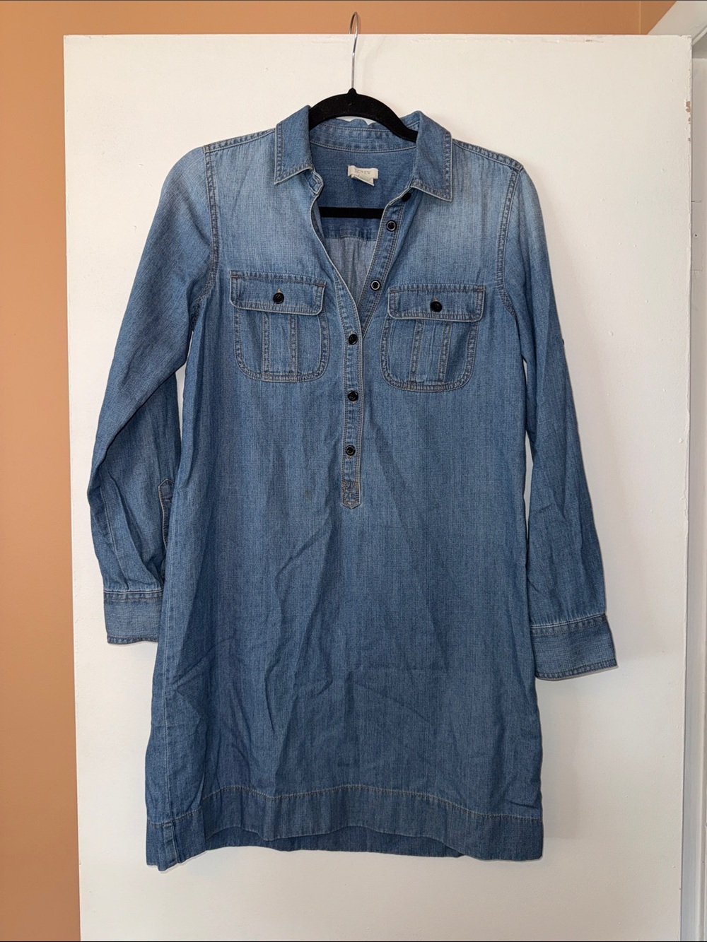 J. Crew Casual Blue Denim Long-Sleeve Shirt Dress